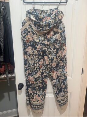 Sienna Sky 2 piece Floral Print Black Jumpsuit with Neutral Trim